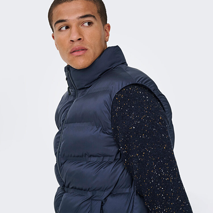 Only&Sons Union Seamless Life Puffer Erkek Lacivert Dik Yaka Yelek
