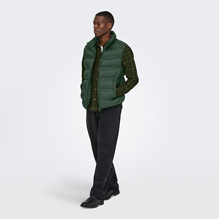 Only&Sons Union Seamless Life Puffer Erkek Haki Dik Yaka Yelek