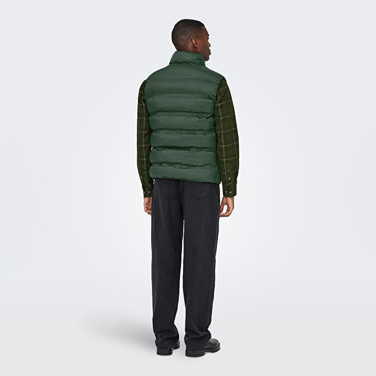 Only&Sons Union Seamless Life Puffer Erkek Haki Dik Yaka Yelek