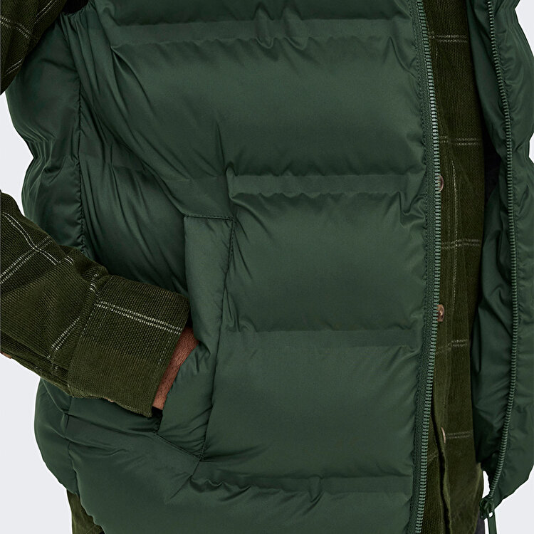 Only&Sons Union Seamless Life Puffer Erkek Haki Dik Yaka Yelek