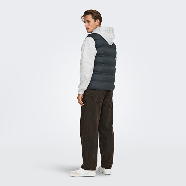 Only&Sons Union Seamless Life Puffer Erkek Siyah Dik Yaka Yelek