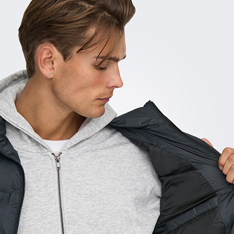 Only&Sons Union Seamless Life Puffer Erkek Siyah Dik Yaka Yelek