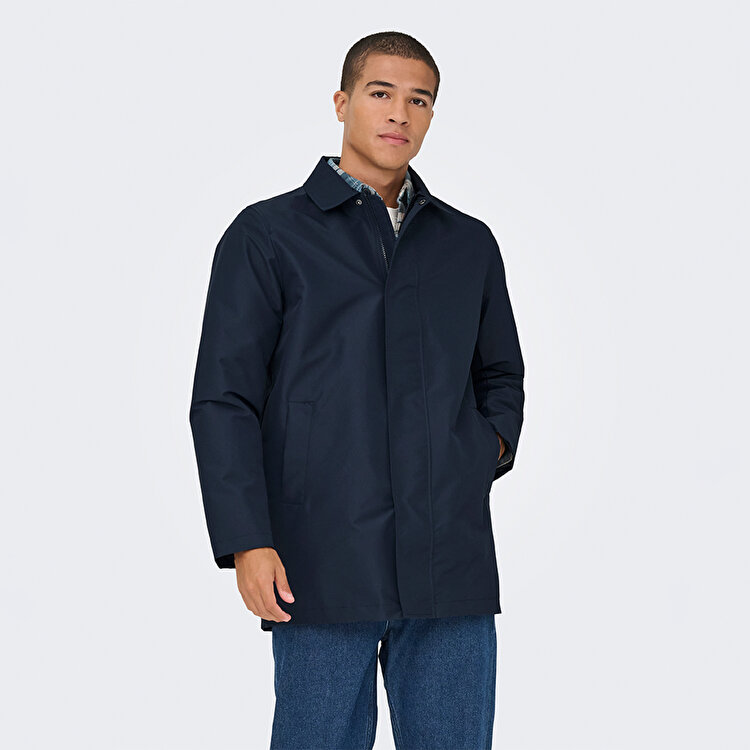 Only&Sons Hall Coat Erkek Lacivert Klasik Yaka Kaban