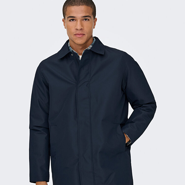Only&Sons Hall Coat Erkek Lacivert Klasik Yaka Kaban