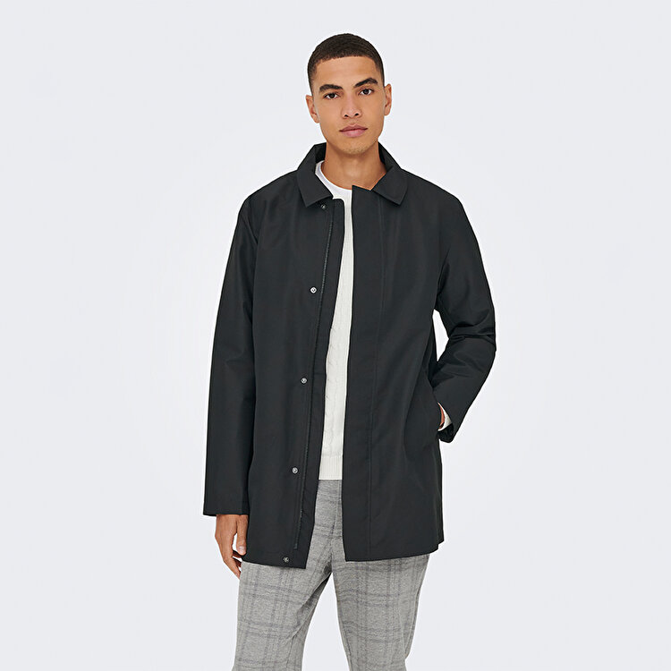 Only&Sons Hall Coat Erkek Siyah Klasik Yaka Kaban