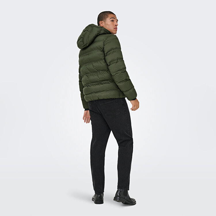 Only&Sons Union Seamless Life Puffer Erkek Haki Kapüşonlu Mont