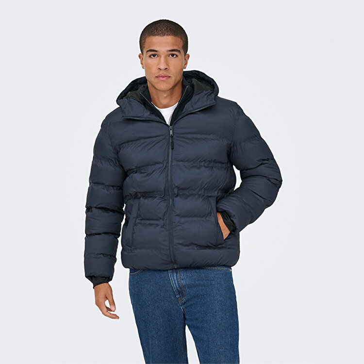 Only&Sons Union Seamless Life Puffer Erkek Lacivert Kapüşonlu Mont