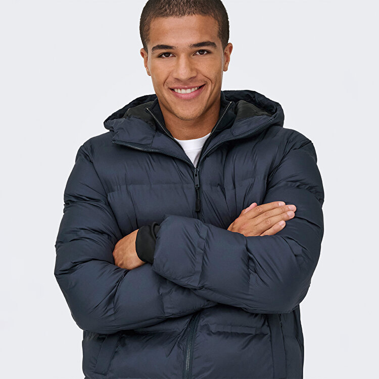 Only&Sons Union Seamless Life Puffer Erkek Lacivert Kapüşonlu Mont
