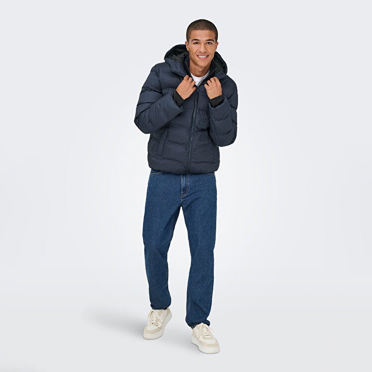 Only&Sons Union Seamless Life Puffer Erkek Lacivert Kapüşonlu Mont