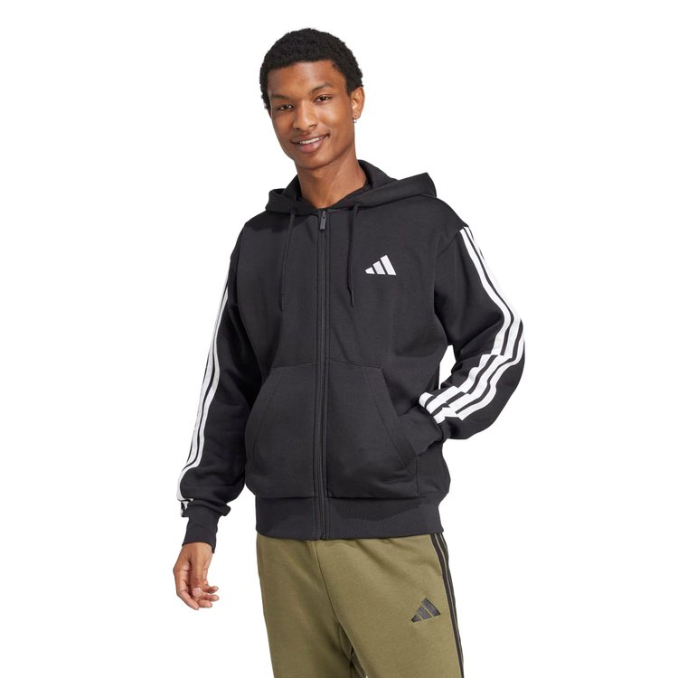 adidas 3 Stripes Fleece Erkek Siyah Kapüşonlu Ceket JD1870 - Sporthink