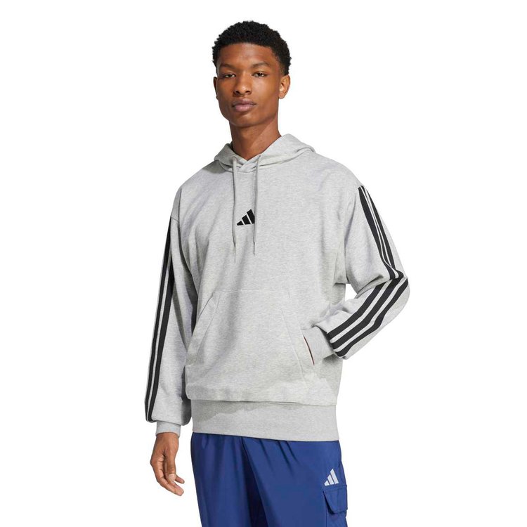 adidas 3 Stripes Ft Erkek Gri Kapüşonlu Sweatshirt