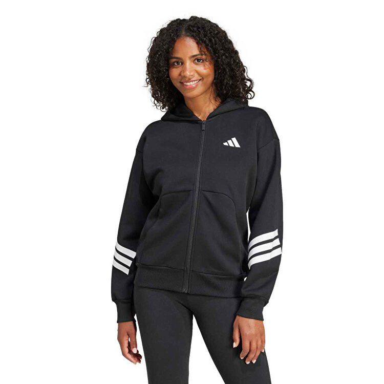 adidas Future Icons 3 Stripes Full-Zip Kadın Siyah Kapüşonlu Ceket
