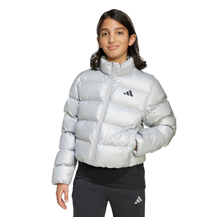 adidas Synthetic Down Glam Kız Çocuk Gümüş Dik Yaka Mont