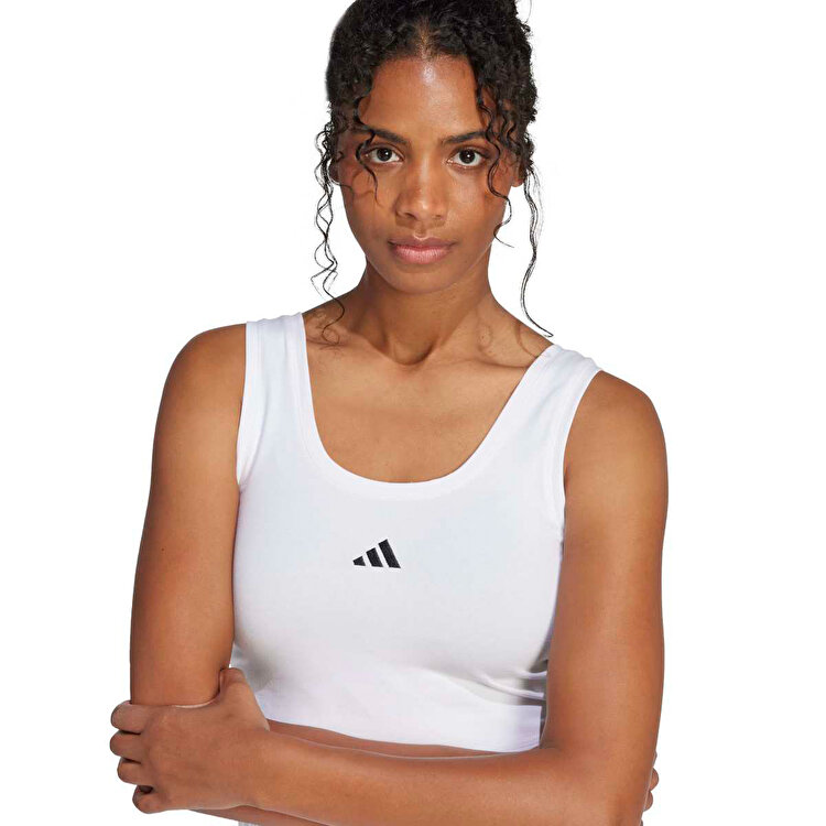 adidas Essentials Small Logo Cotton Lifestyle Kadın Beyaz Yuvarlak Yaka Atlet