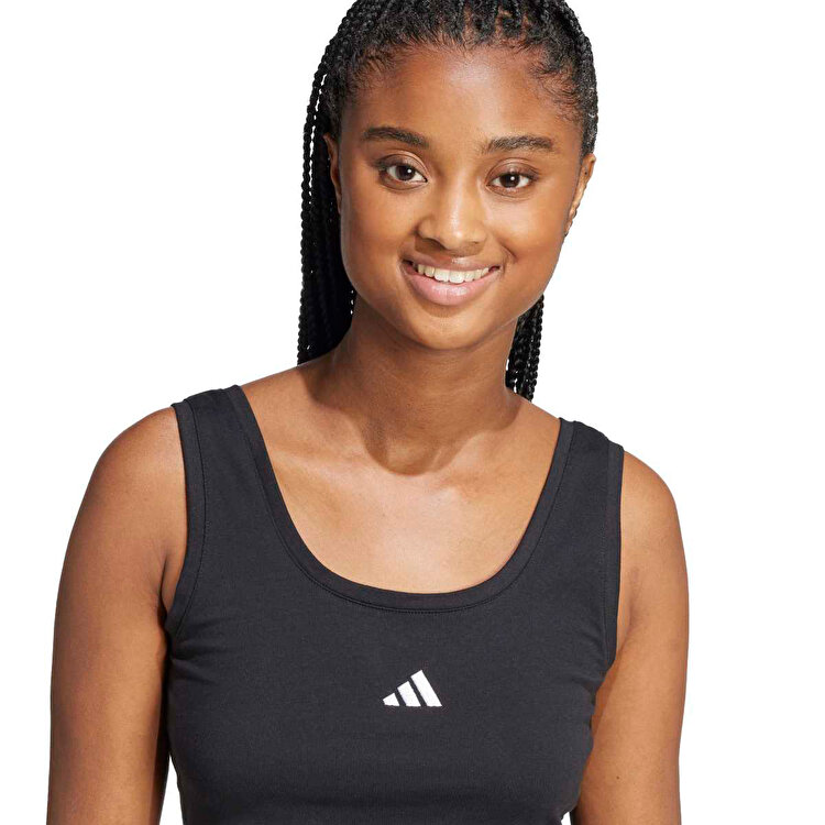 adidas Essentials Small Logo Cotton Lifestyle Kadın Siyah Yuvarlak Yaka Atlet