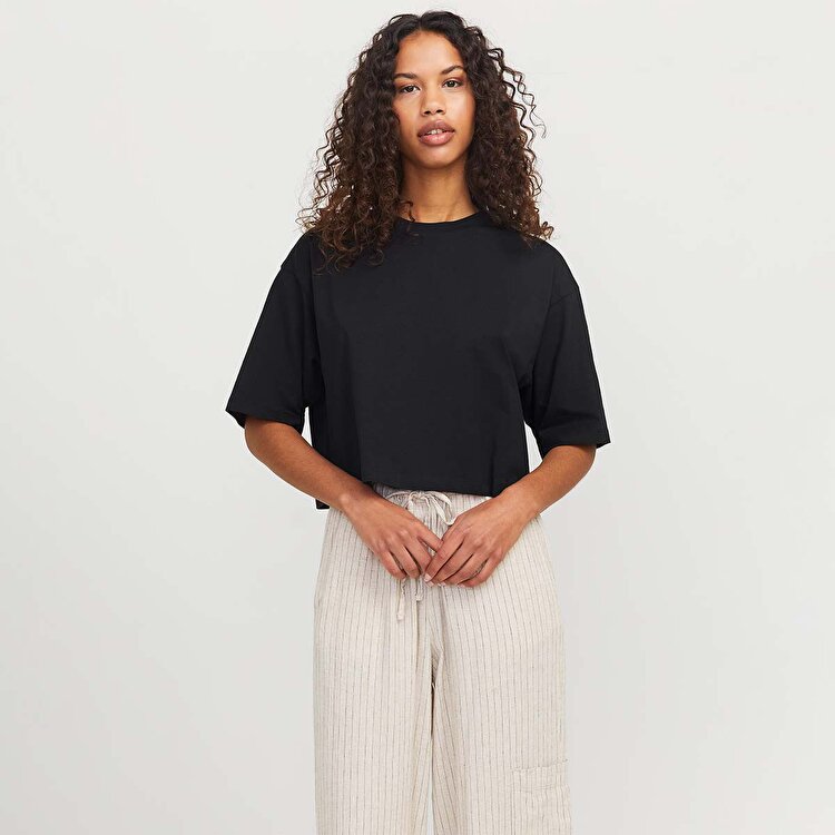 JJXX Andrea Loose Ss Cropped Kadın Siyah Tişört