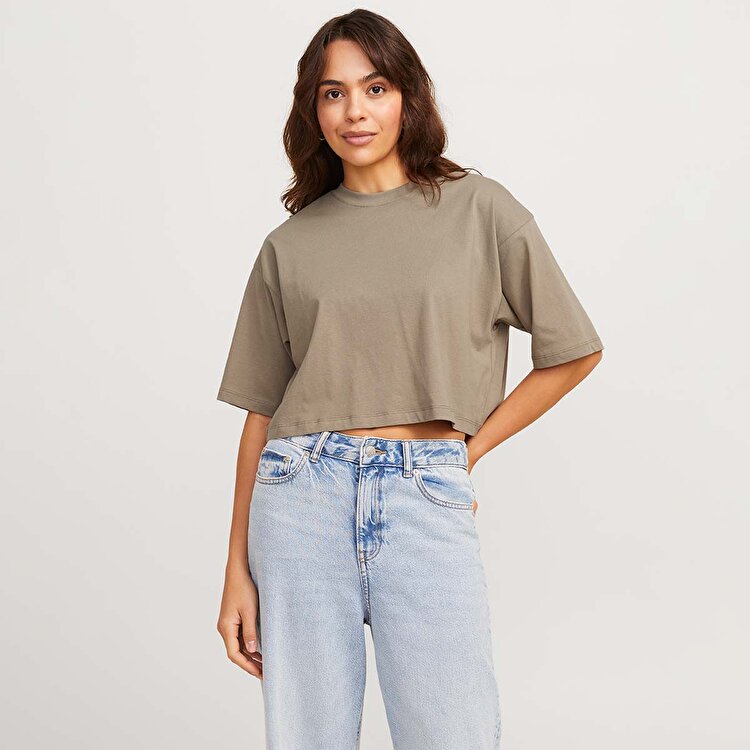 JJXX Andrea Loose Ss Cropped Kadın Kahverengi Tişört