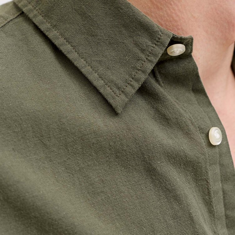 Jack&Jones Breeze Linen Blend Erkek Haki Klasik Yaka Gömlek
