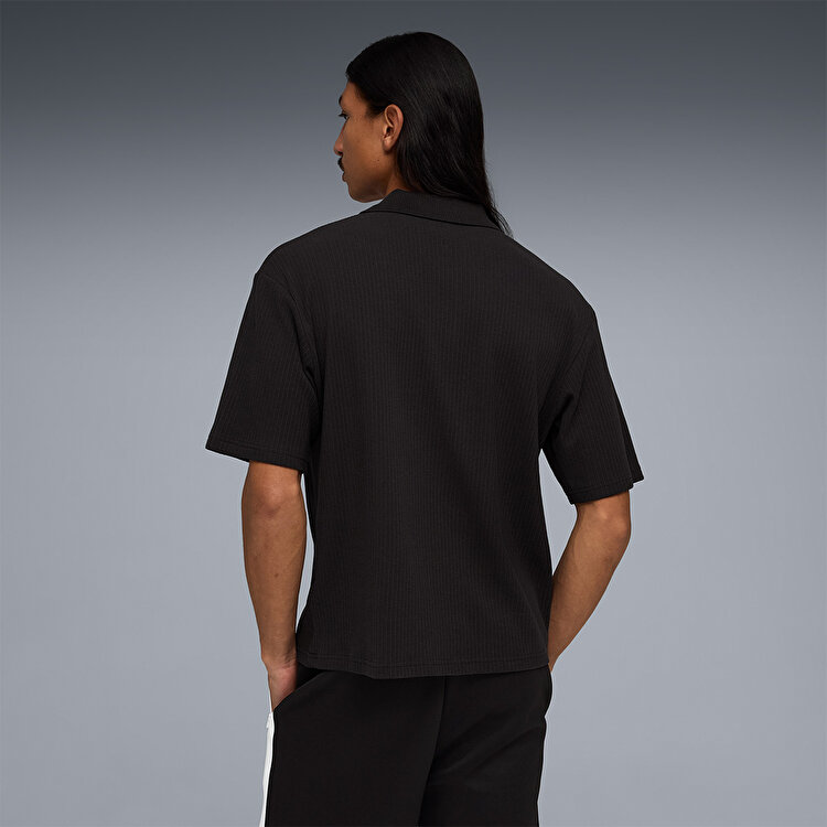 Puma Wardrobe Essentials Boxy Waffle Erkek Siyah Polo Yaka Tişort