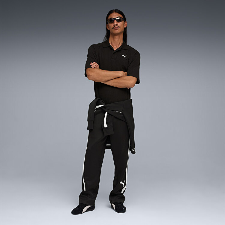 Puma Wardrobe Essentials Boxy Waffle Erkek Siyah Polo Yaka Tişort
