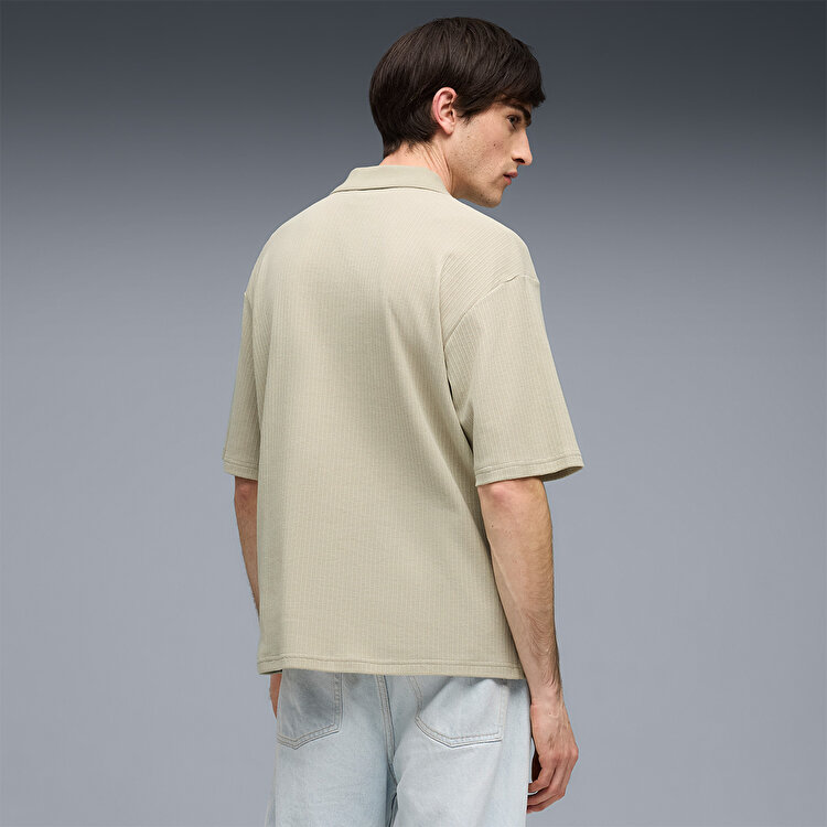 Puma Wardrobe Essentials Boxy Waffle Erkek Bej Polo Yaka Tişort