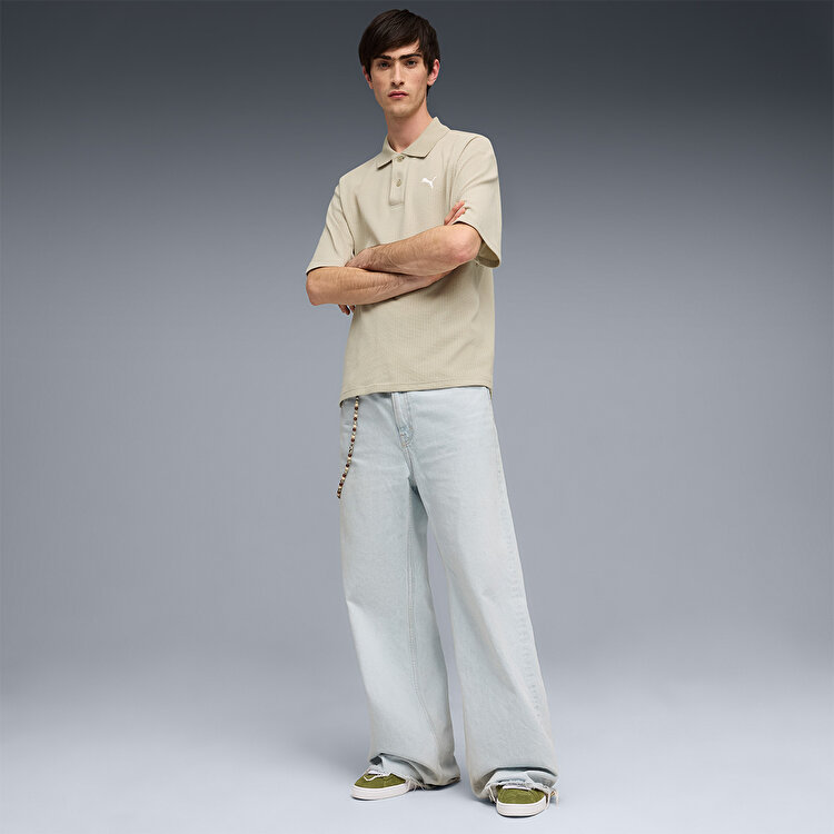 Puma Wardrobe Essentials Boxy Waffle Erkek Bej Polo Yaka Tişort