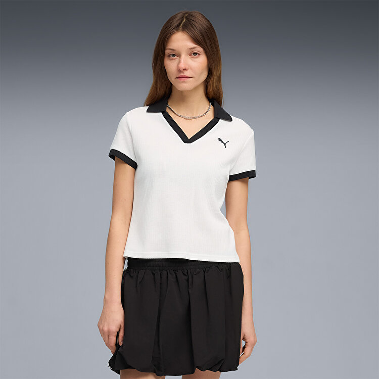Puma Wardrobe Essentials Kadın Beyaz Polo Yaka Tişort