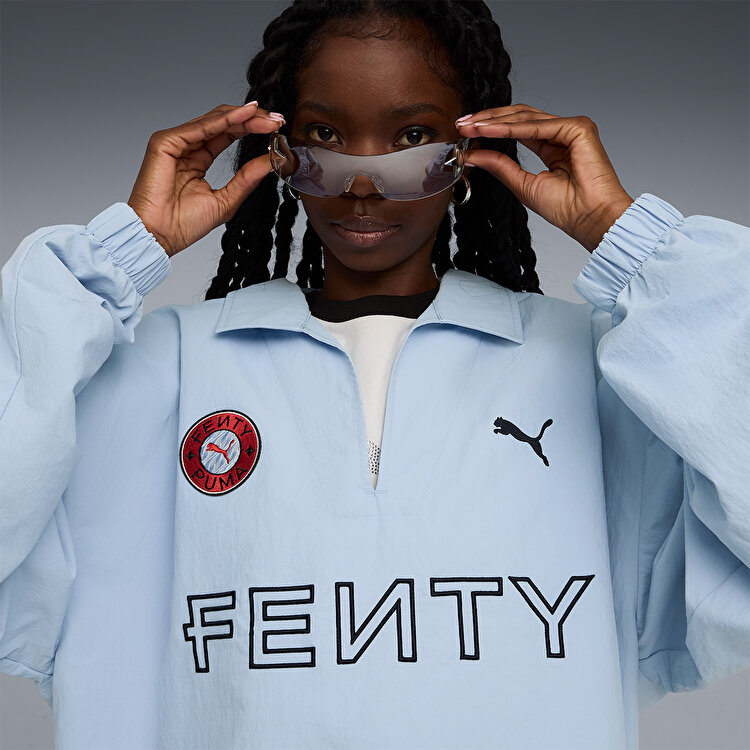 Puma x Fenty Nylon Drill Top Mavi Klasik Yaka Sweatshirt