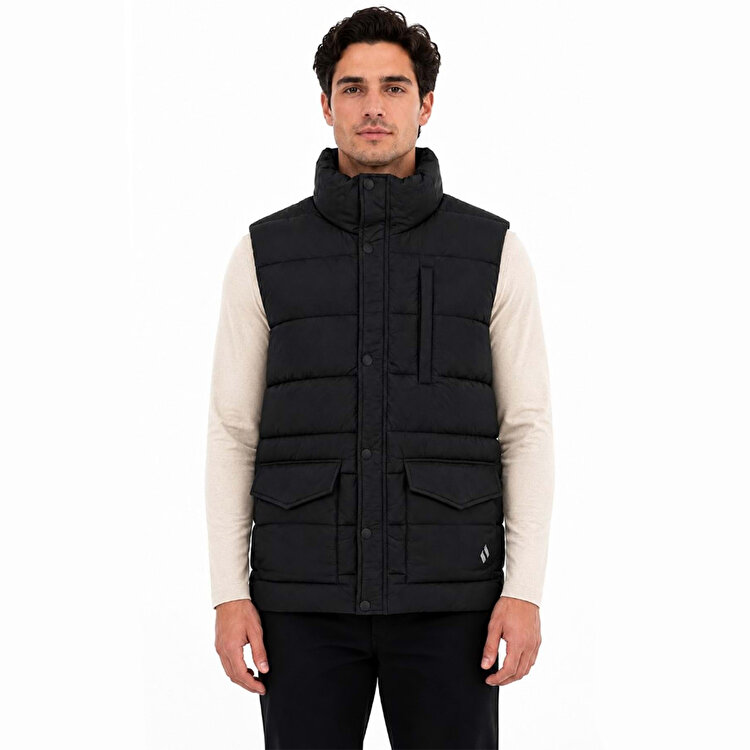 Skechers Puffer Erkek Siyah Dik Yaka Yelek