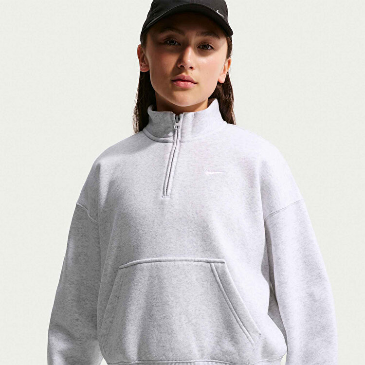 Nike Studio Fleece Quarter Zip Oversize Kız Çocuk Bej Dik Yaka Sweatshirt