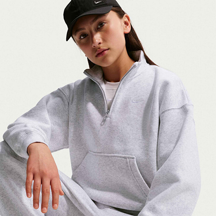 Nike Studio Fleece Quarter Zip Oversize Kız Çocuk Bej Dik Yaka Sweatshirt