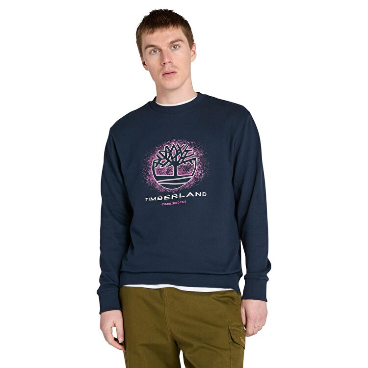 Timberland Front Seasonal Tree Logo Graphic Erkek Lacivert Sweatshirt