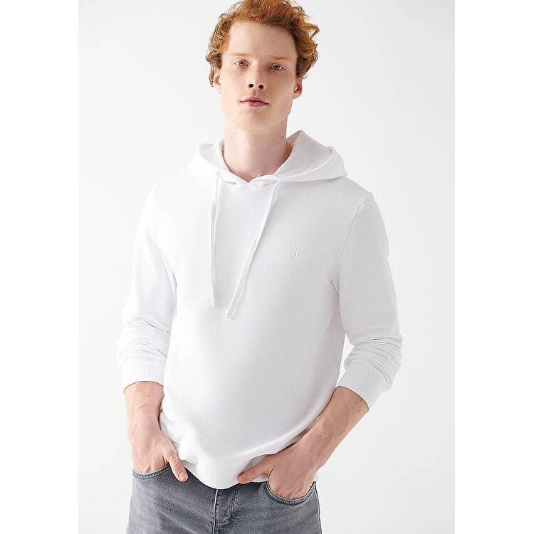 Mavi Erkek Beyaz Kapüşonlu Sweatshirt M065779-620 - Sporthink