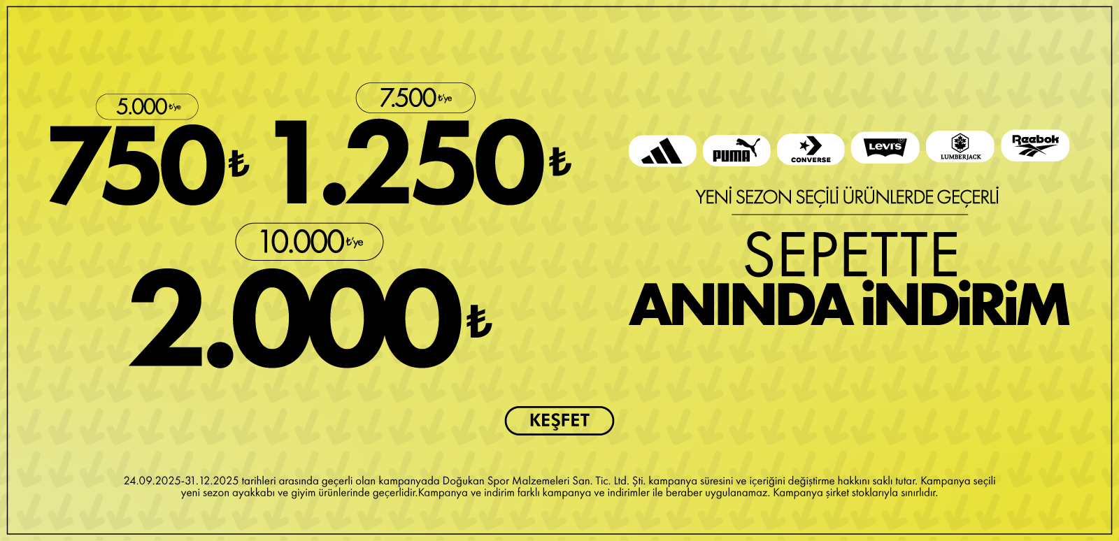 5000 TL'ye Sepette 750 TL İndirim