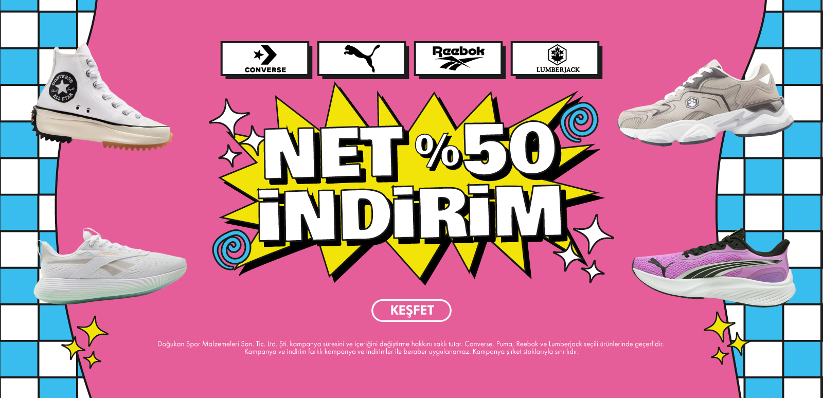 Seçili Puma, Converse, Reebok, Lumberjack Ürünlerinde %50 İndirim