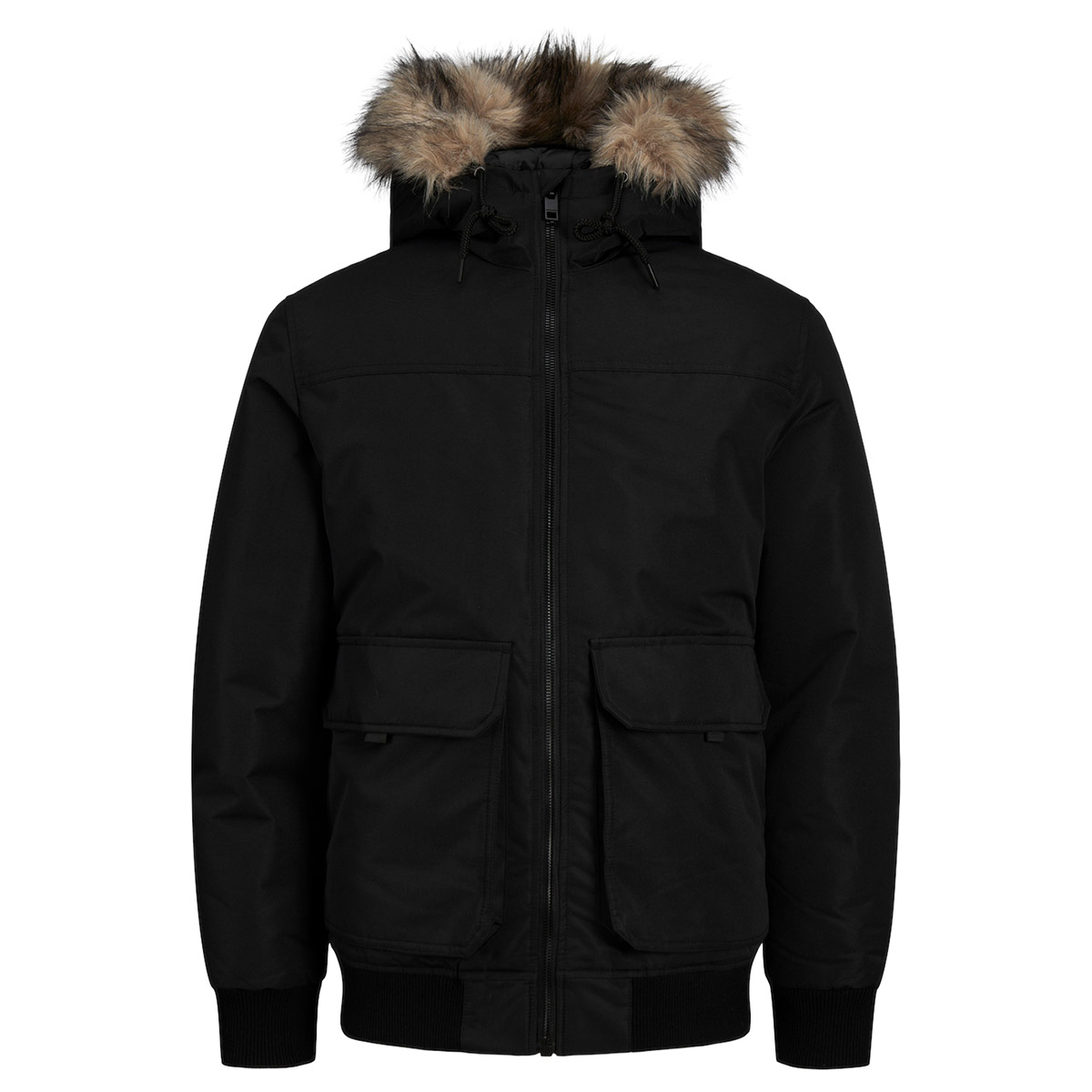 Jack&Jones Construct Faux Fur Bomber Erkek Siyah Kapüşonlu Mont