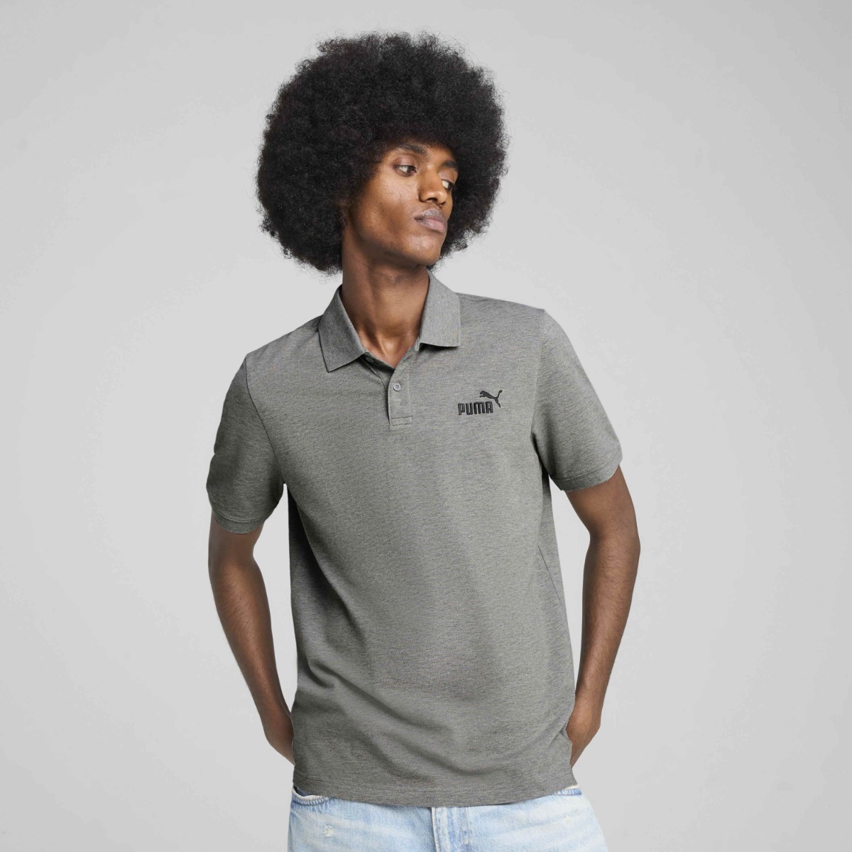 Puma Essentials No 1 Logo Pique Erkek Gri Polo Yaka Tişört