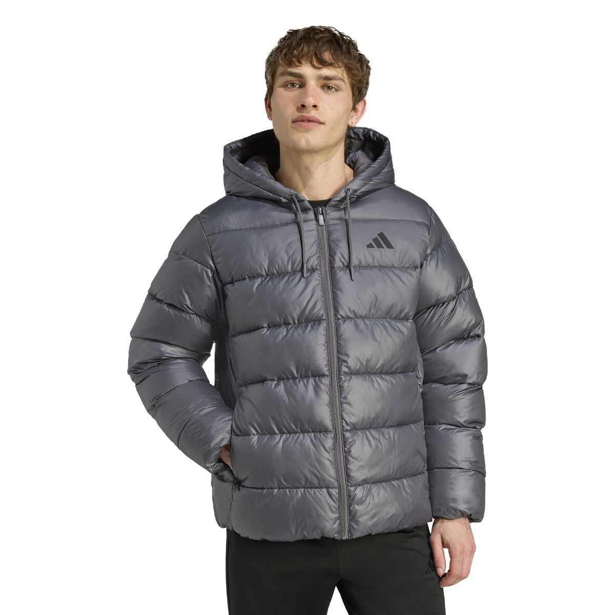 adidas Essentials Synthetic Down Puffer Erkek Gri Kapüşonlu Mont