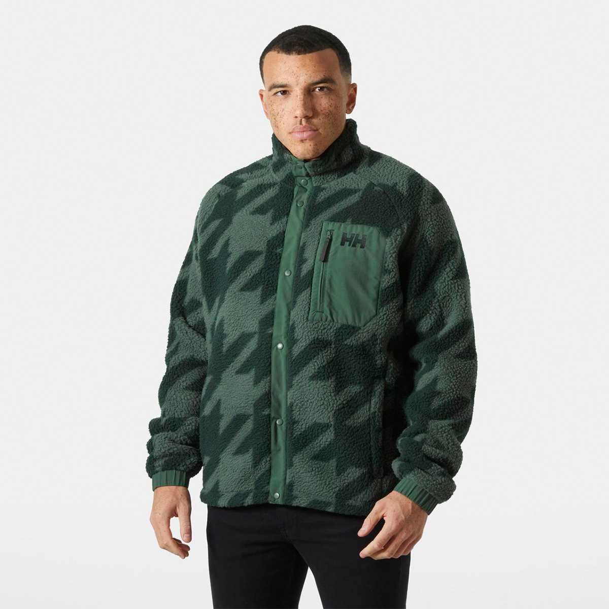 Helly Hansen Polar Panorama Printed Pile Snap Erkek Yeşil Dik yaka