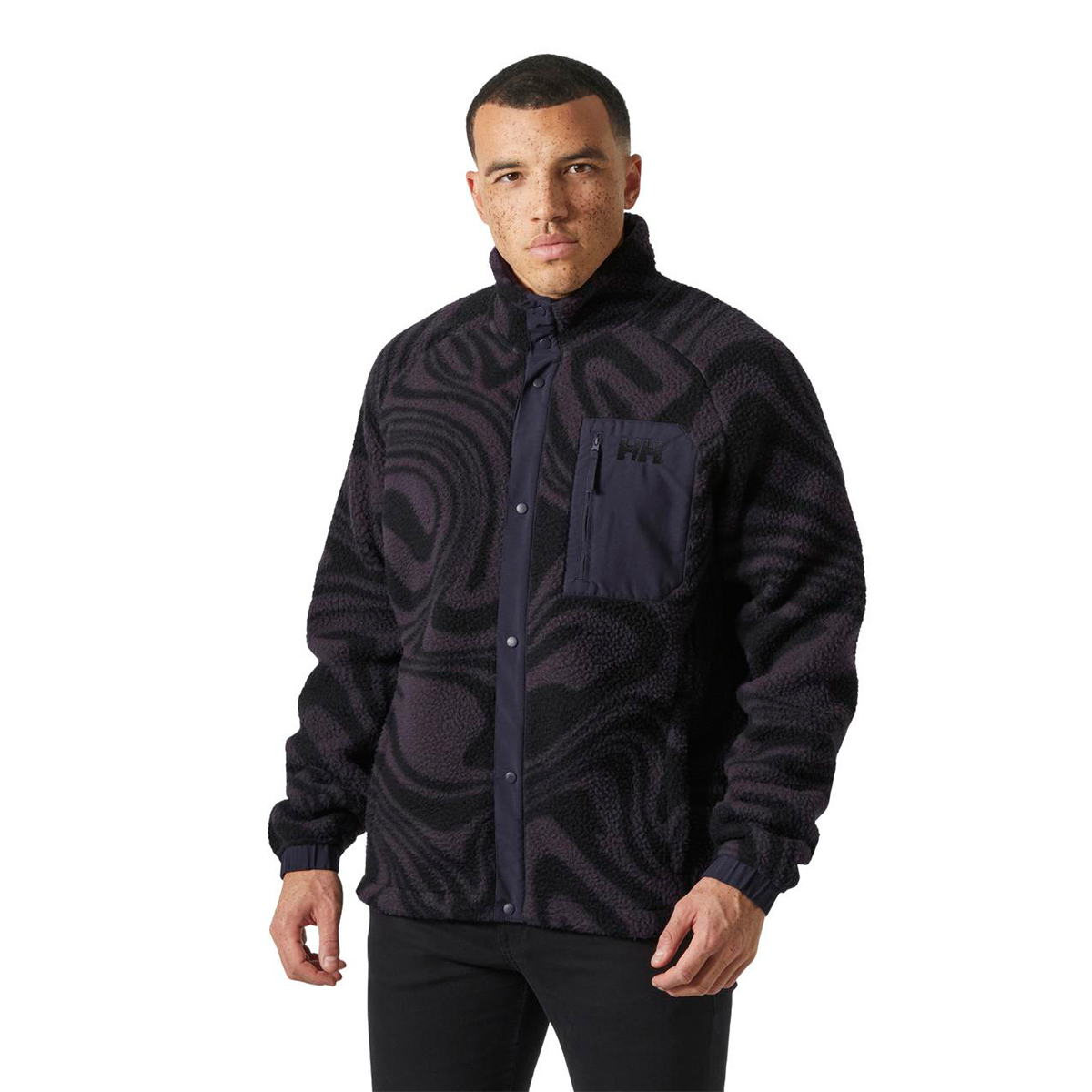 saaaaa（感謝）/14 Helly Hansen Polar Panorama Printed Pile Snap Erkek Mor Dik yaka