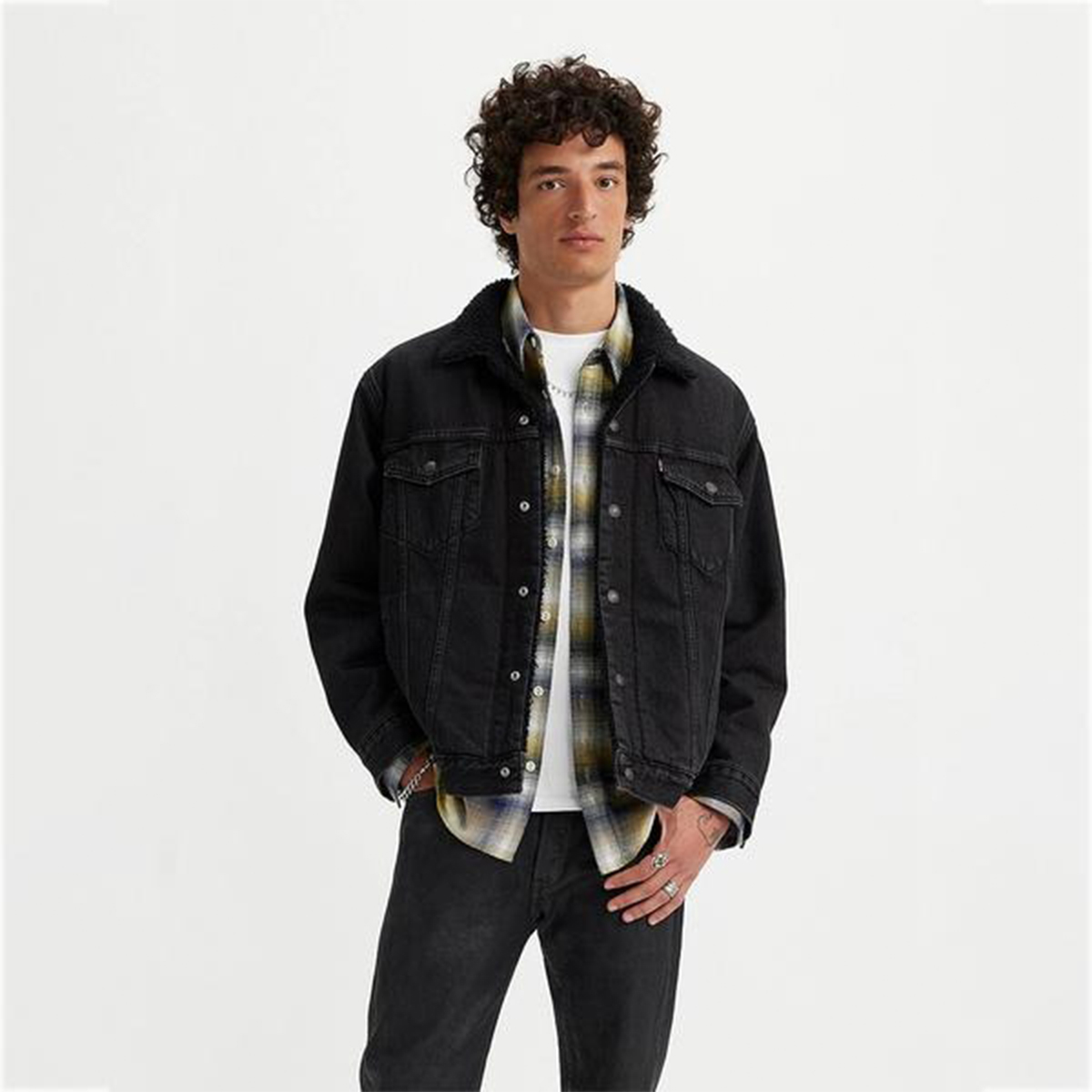 Levi's Relaxed Fit Sherpa Trucker Erkek Siyah Klasik Yaka Ceket
